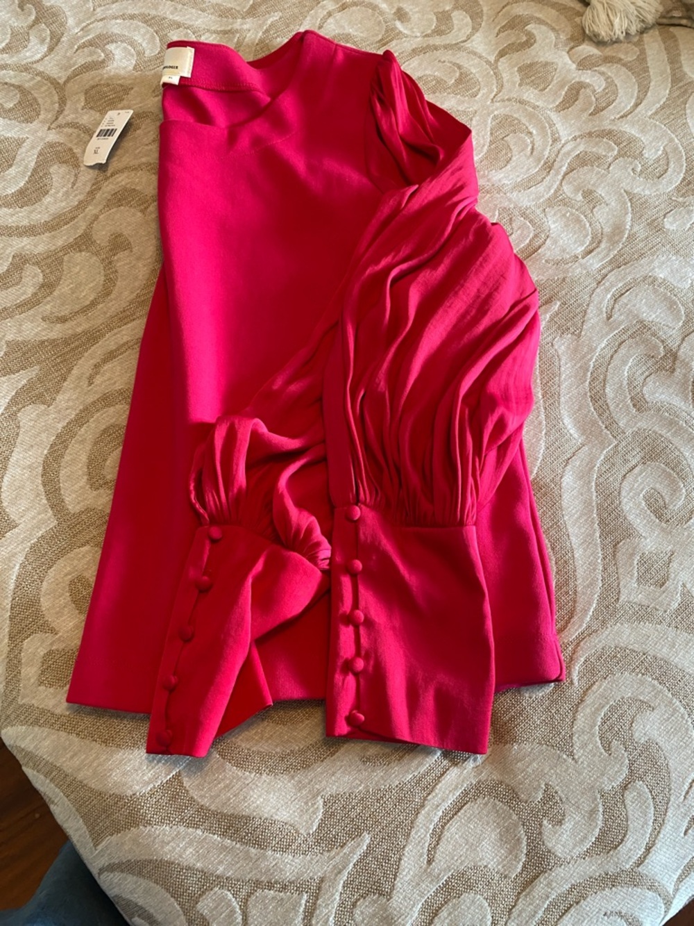 Anthropologie Fuchsia Blouse XL • Puff Sleeve Button Cuff Top • NWT - Picture 6 of 9